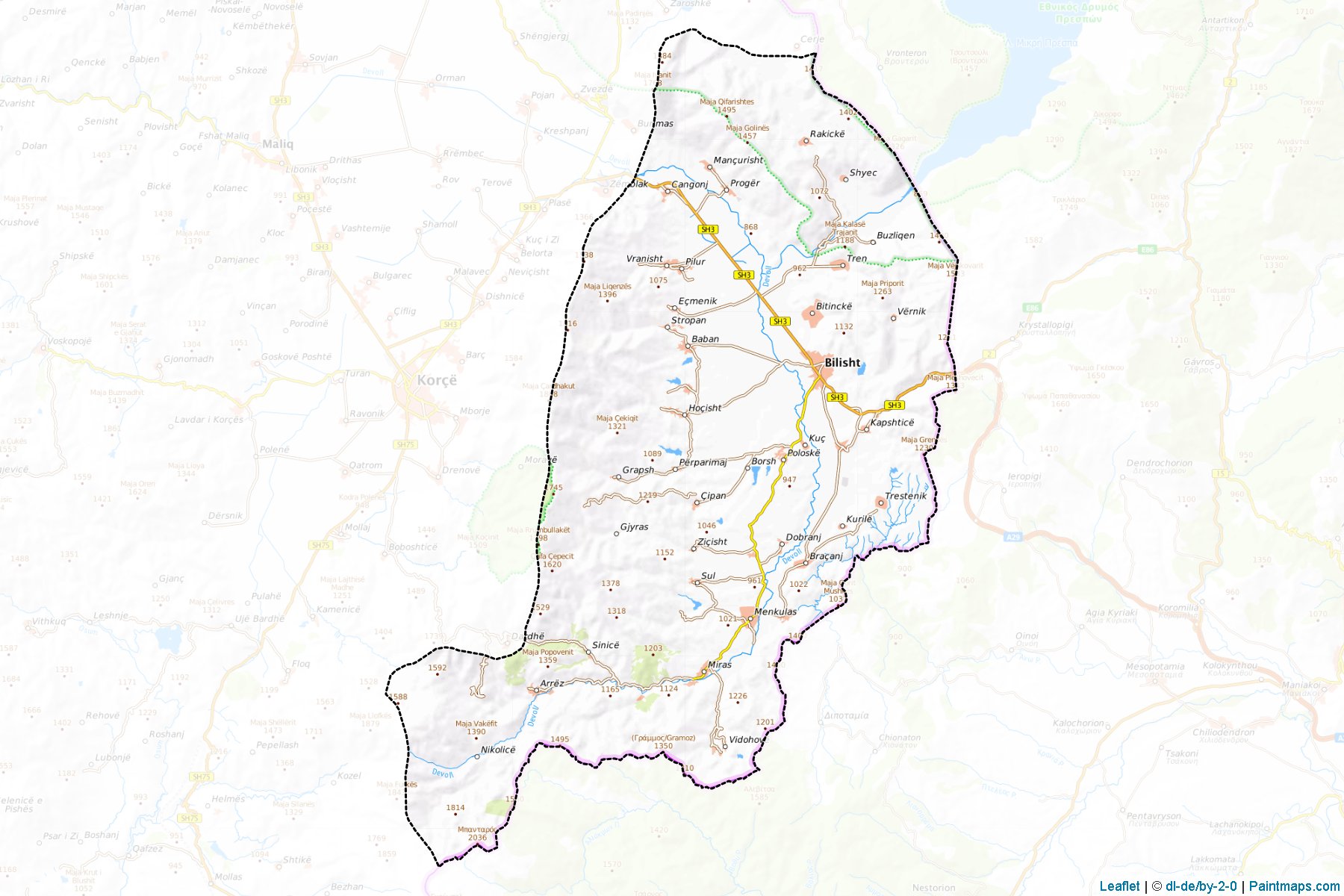 Muestras de recorte de mapas Devoll (Korçë)-1