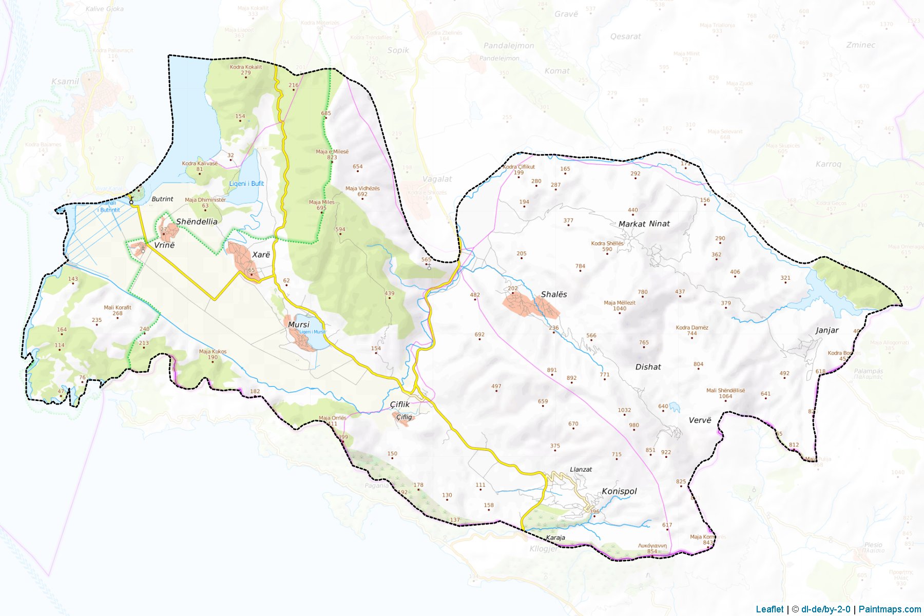 Muestras de recorte de mapas Konispol (Vlorë)-1