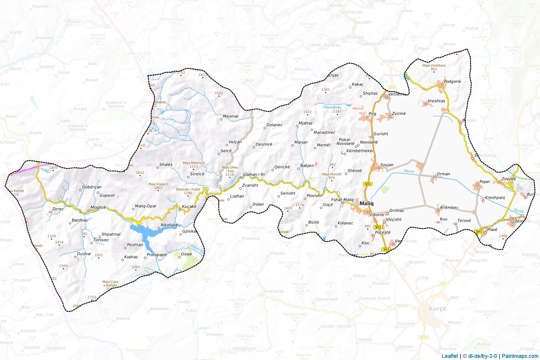 Muestras de recorte de mapas Maliq (Korçë)-1