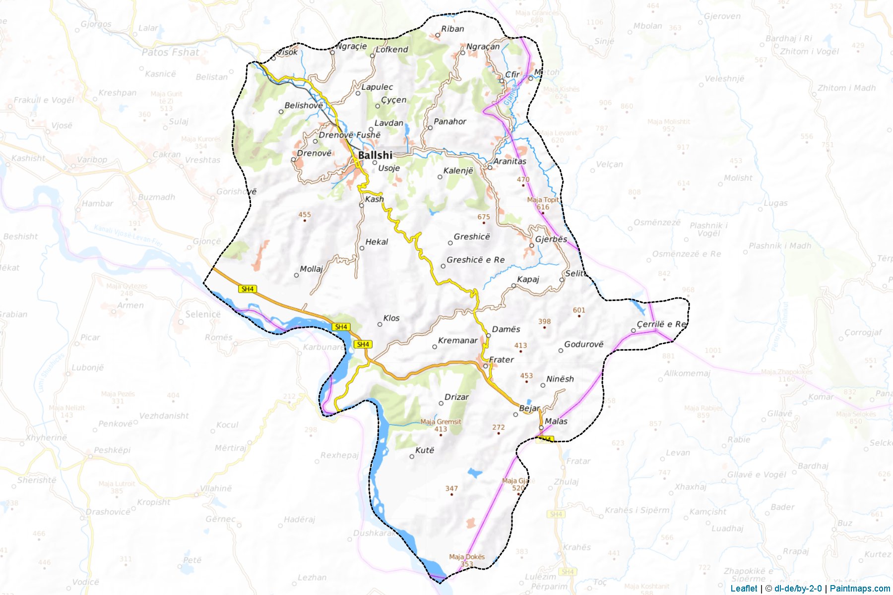 Muestras de recorte de mapas Mallakastër (Fier)-1