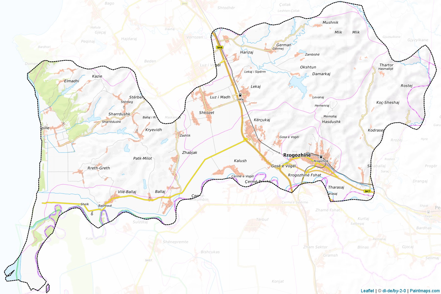 Muestras de recorte de mapas Rrogozhinë (Tiranë)-1