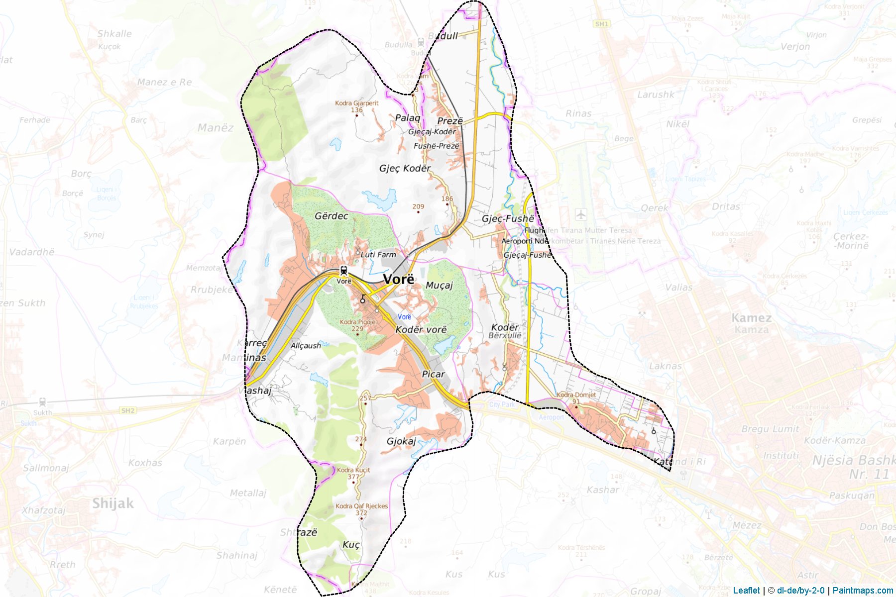 Muestras de recorte de mapas Vorë (Tiranë)-1