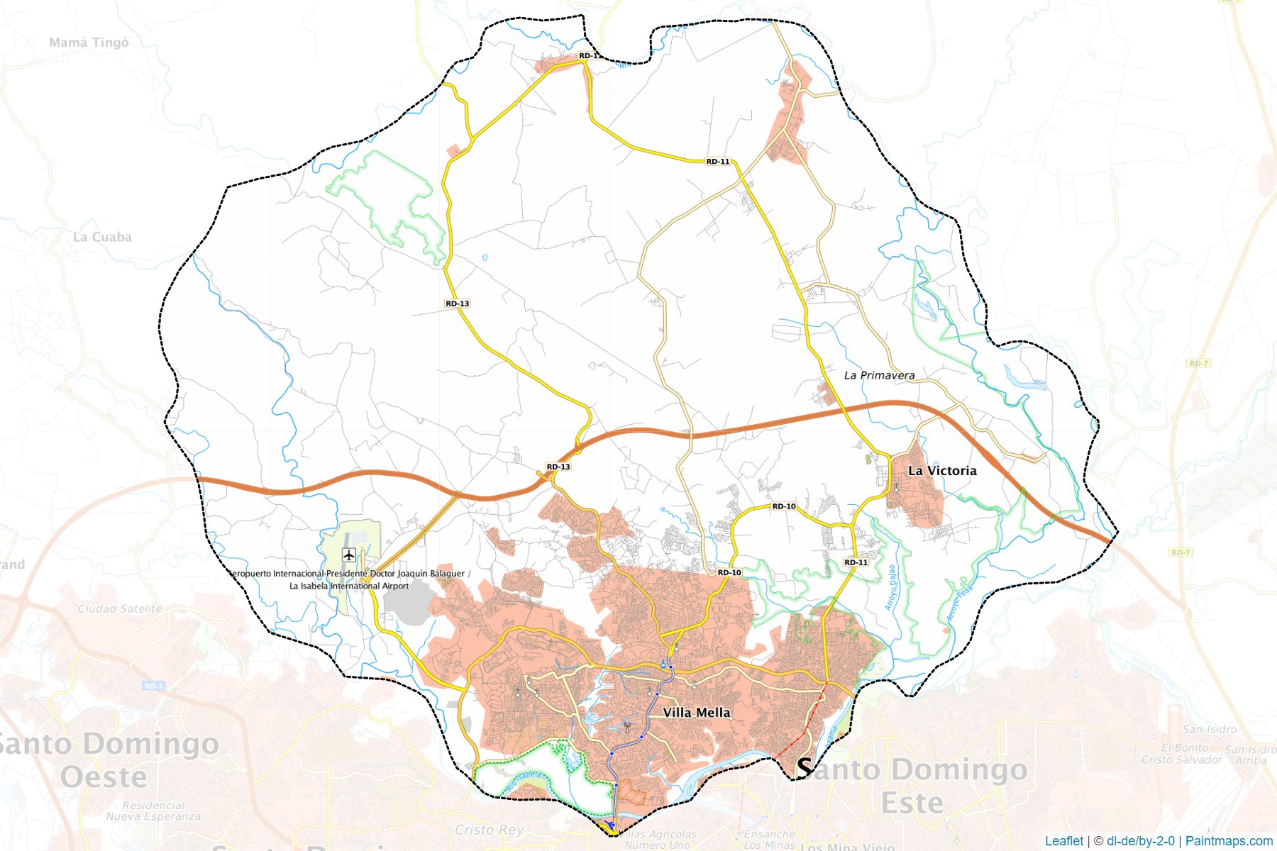 Muestras de recorte de bordes para el mapa Santo Domingo Norte.