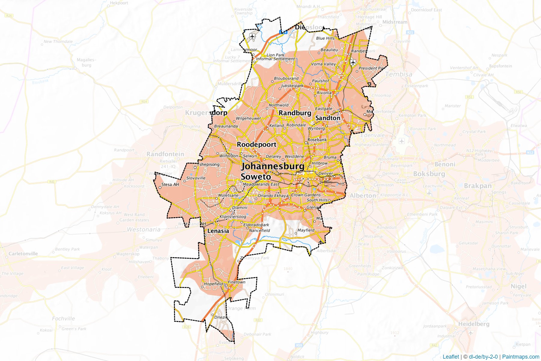 Muestras de recorte de mapas Johannesburg (Gauteng)-1