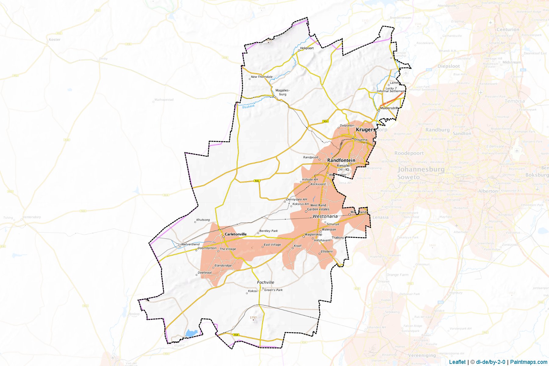 Muestras de recorte de mapas West Rand (Gauteng)-1