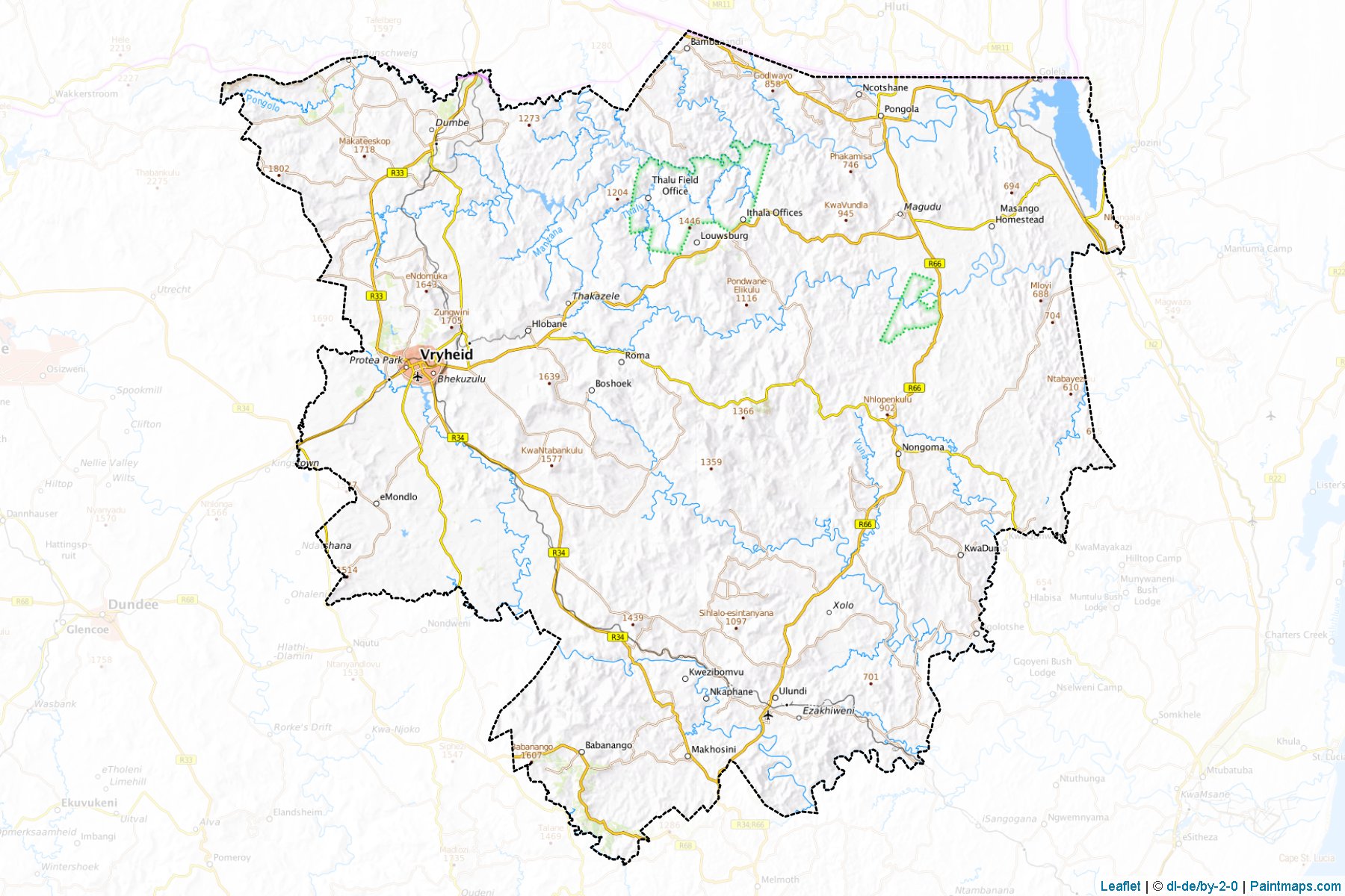 Muestras de recorte de mapas Zululand (Kwazulu-Natal)-1