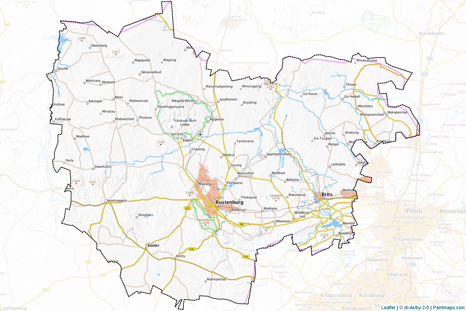 Muestras de recorte de mapas Bojanala (North West)-1