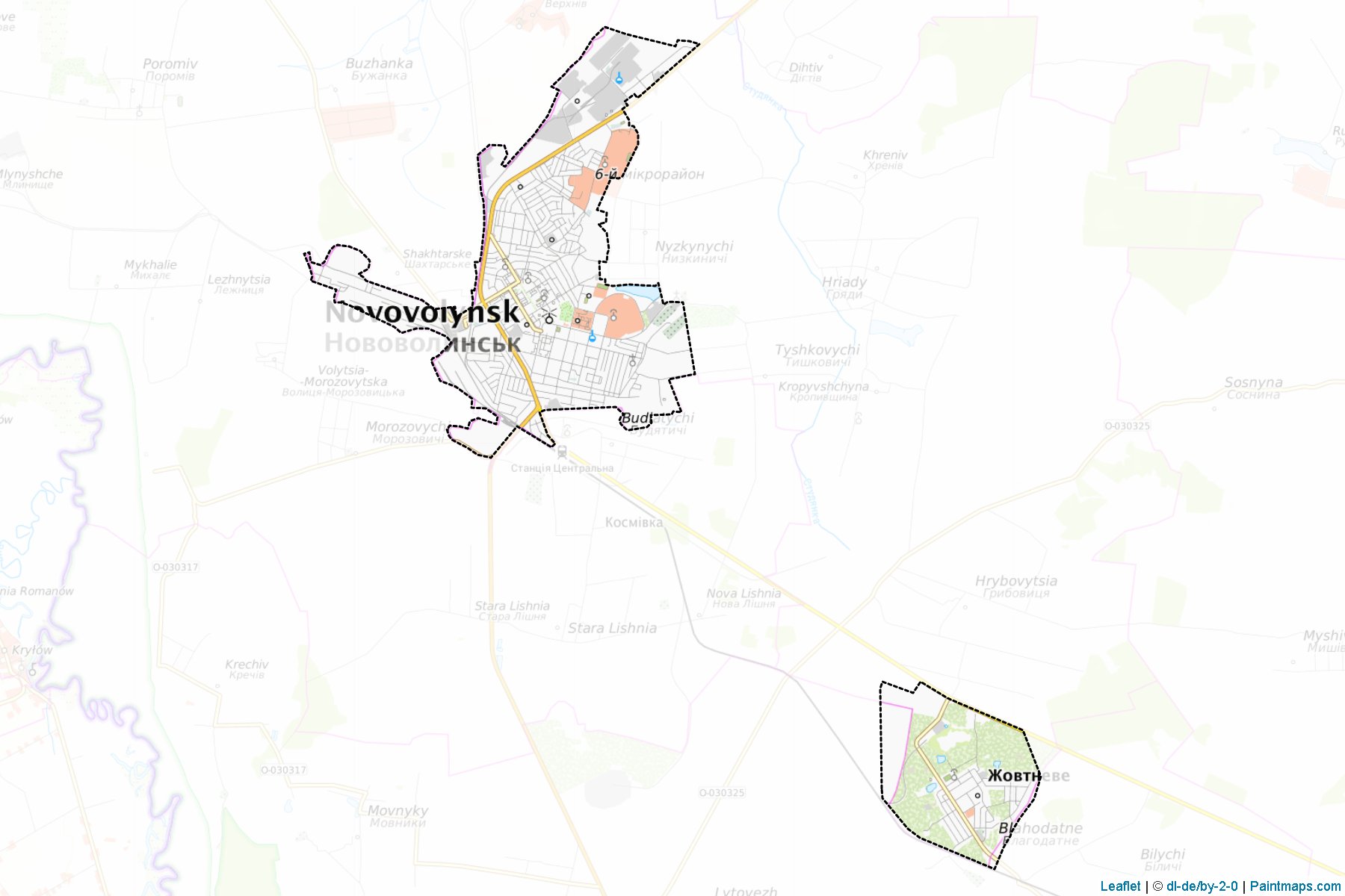 Muestras de recorte de mapas Novovolynska (Volyn)-1