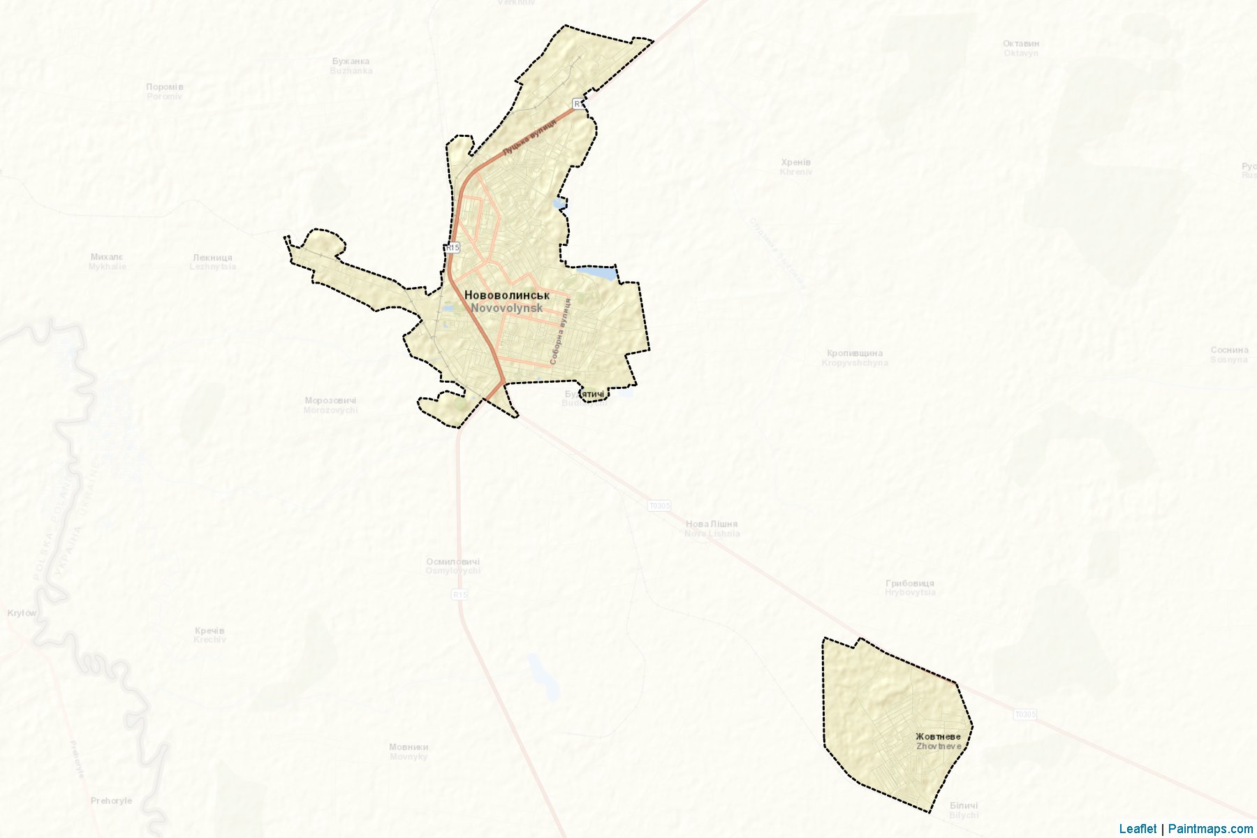 Muestras de recorte de mapas Novovolynska (Volyn)-2