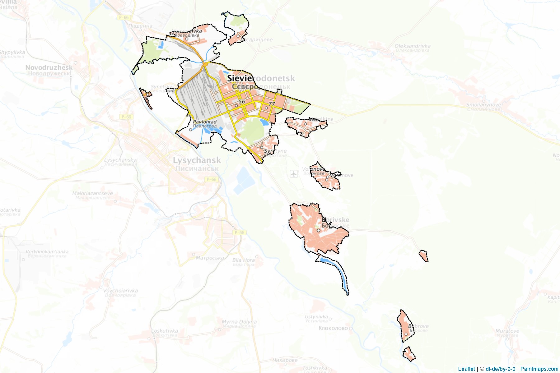 Muestras de recorte de mapas Sievierodonetska (Luhansk)-1