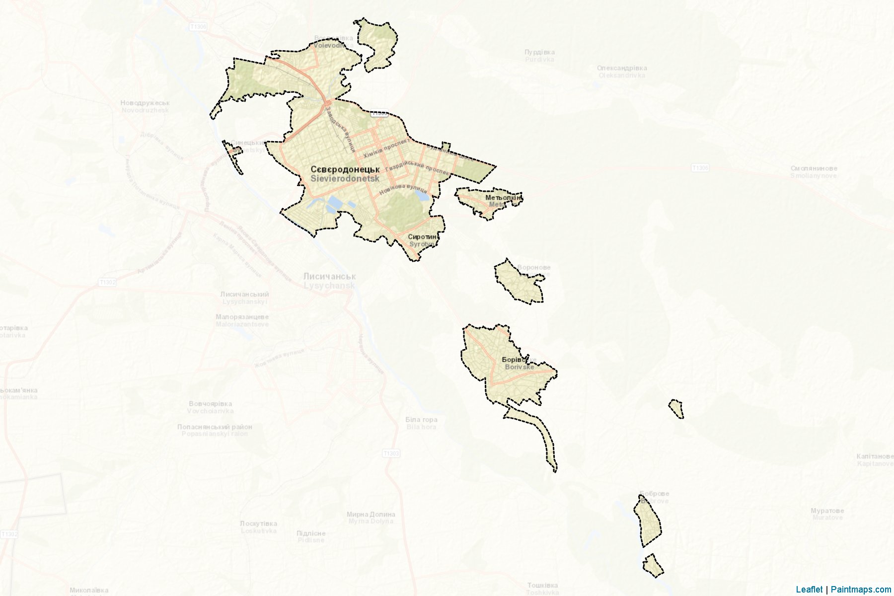 Muestras de recorte de mapas Sievierodonetska (Luhansk)-2