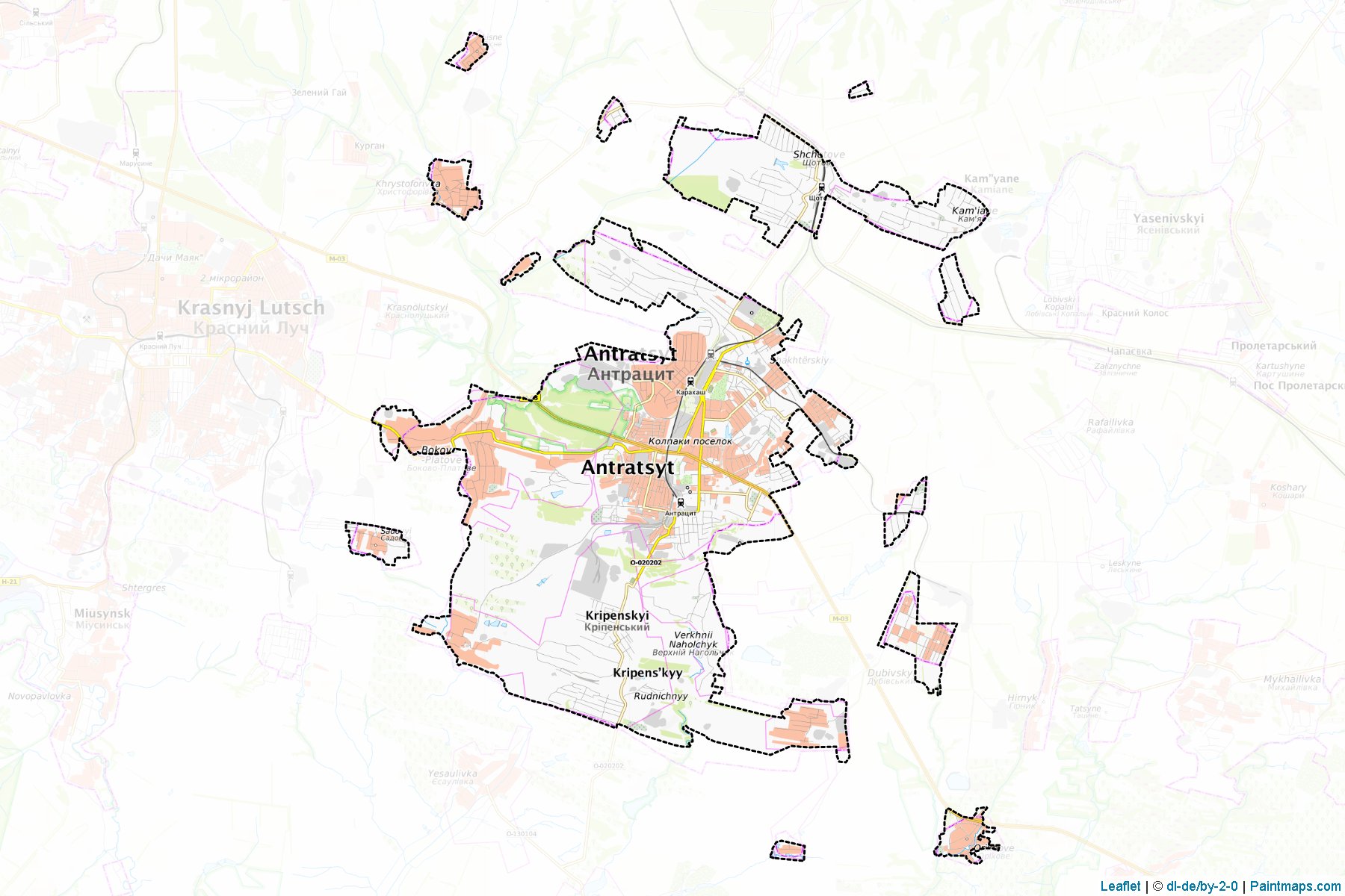 Muestras de recorte de mapas Antratsytska (Luhansk)-1