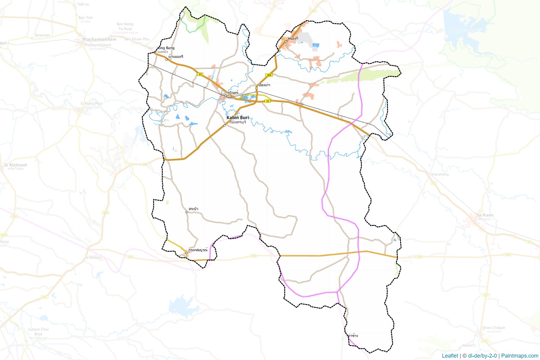 Muestras de recorte de mapas Kabin Buri (Prachinburi)-1