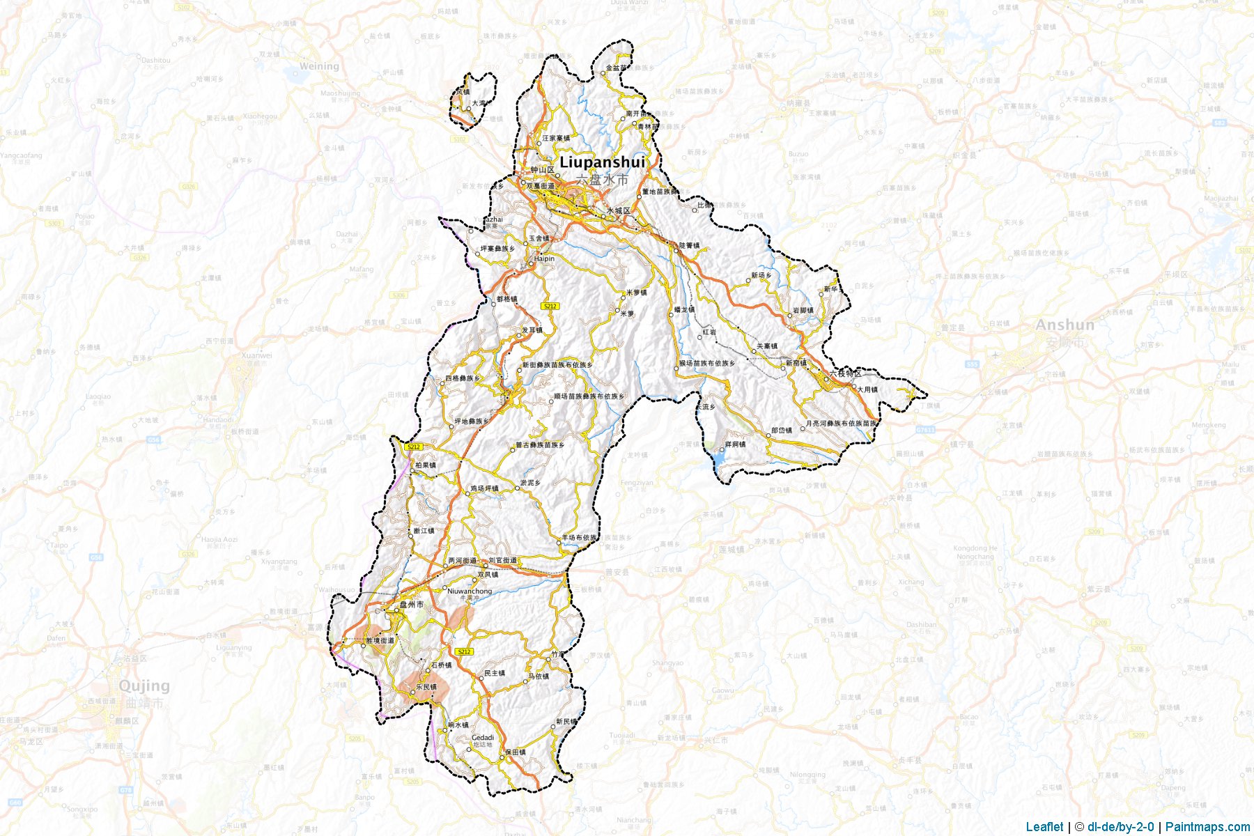 Muestras de recorte de mapas Liupanshui (Guizhou)-1