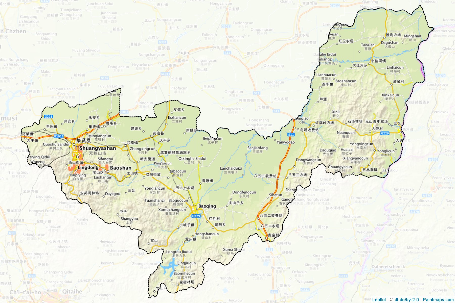 Muestras de recorte de mapas Shuangyashan (Heilongjiang)-1