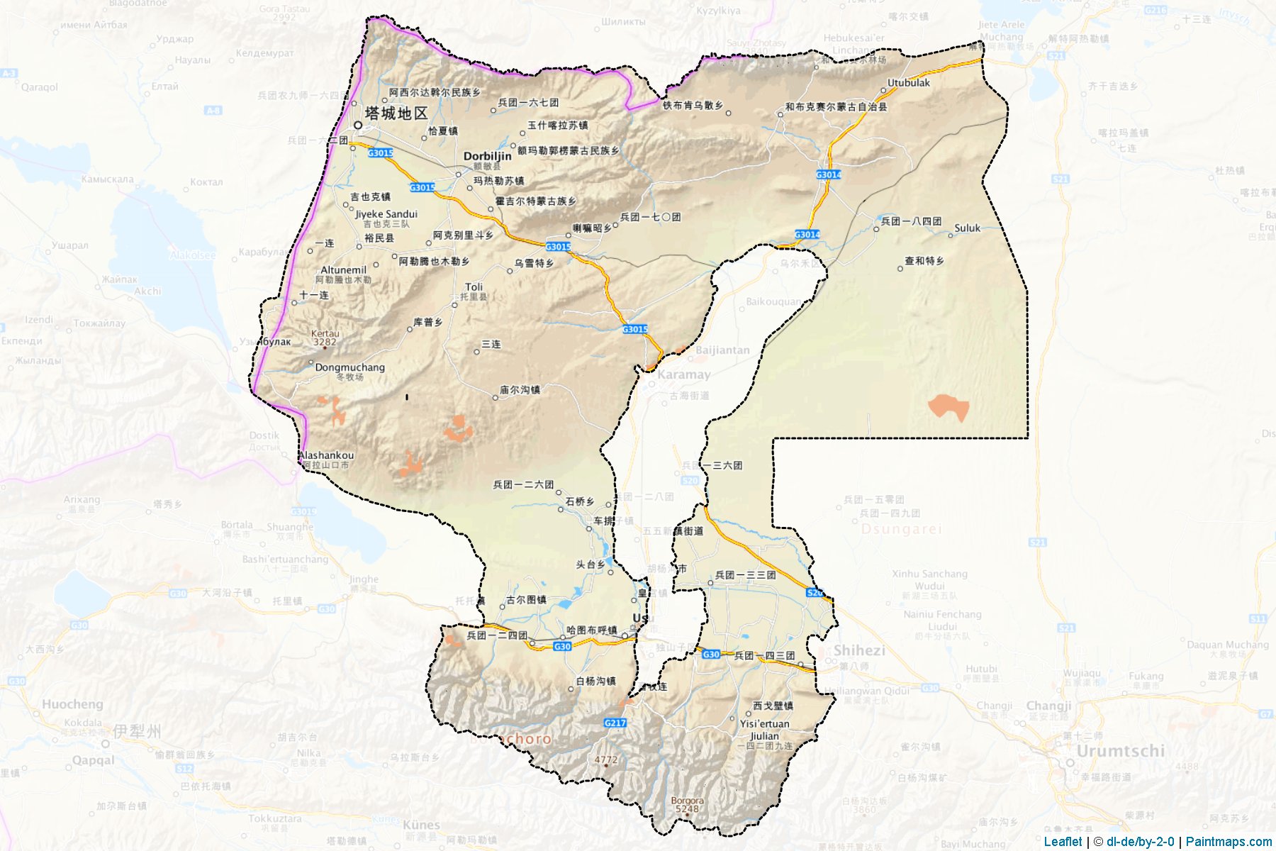 Muestras de recorte de mapas Tacheng (Xinjiang Uyghur)-1