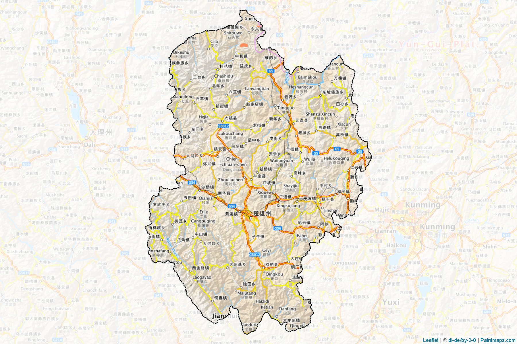 Chuxiong Yizu (Yunnan) Map Cropping Samples-1