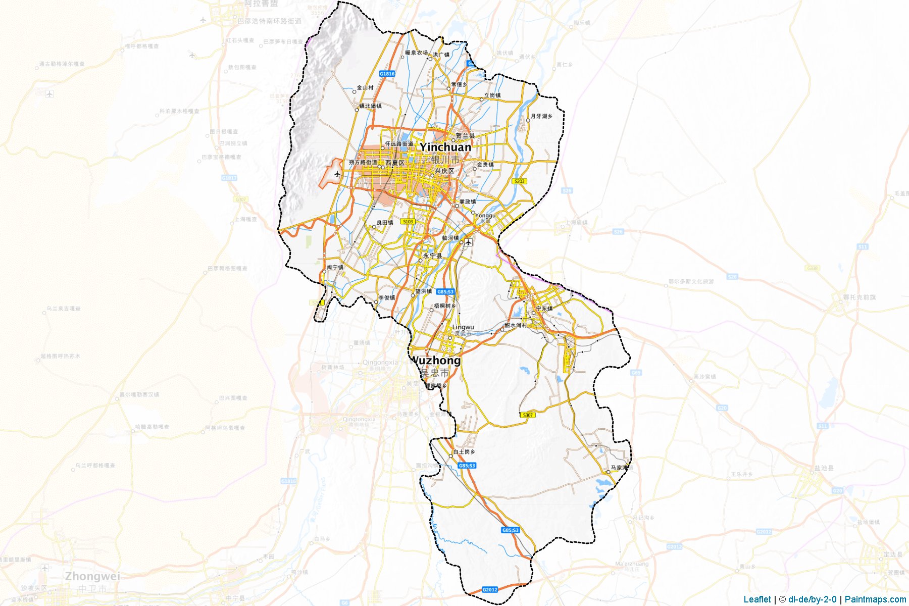 Muestras de recorte de mapas Yinchuan (Ningxia Hui)-1