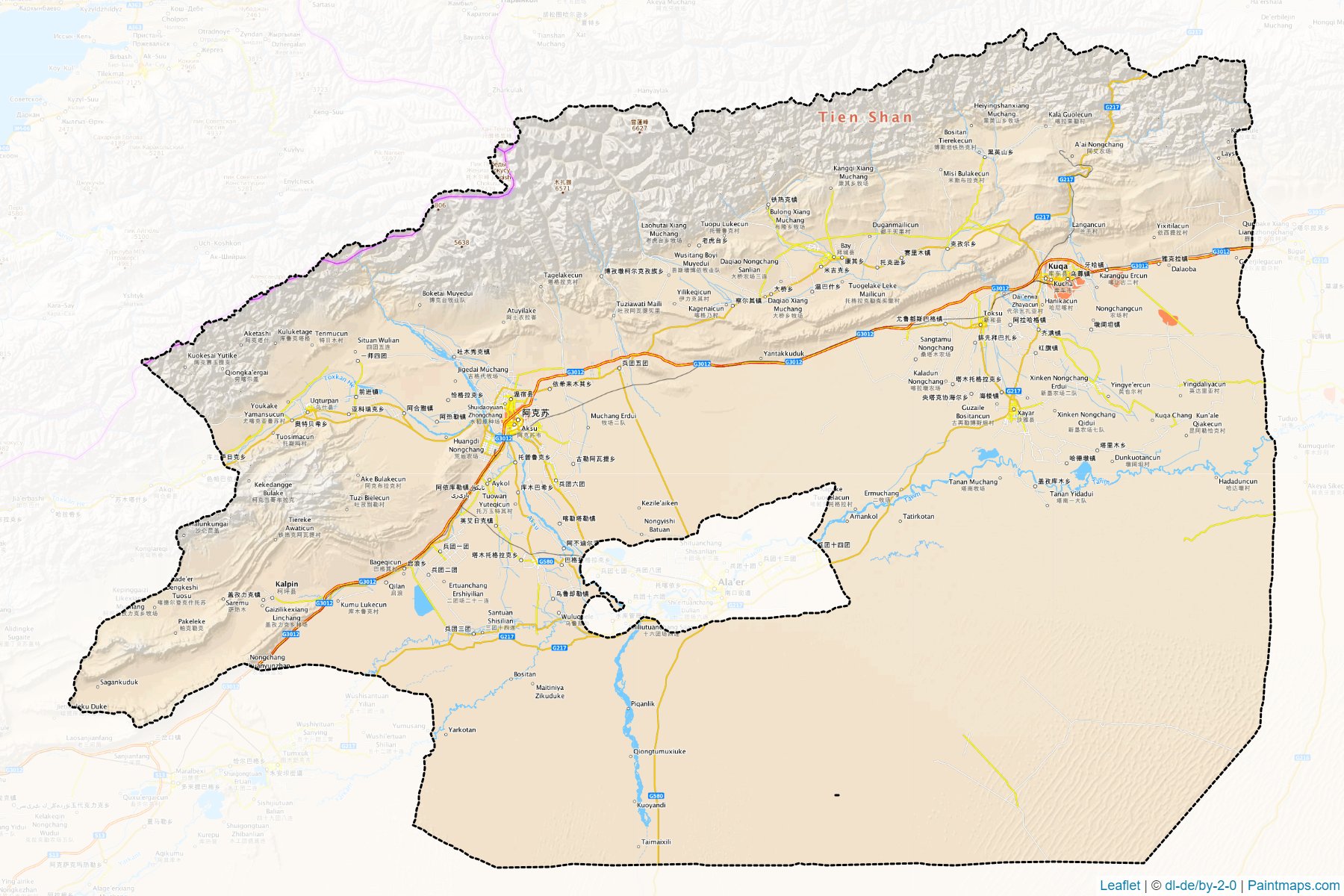 Muestras de recorte de mapas Akesu (Xinjiang Uyghur)-1