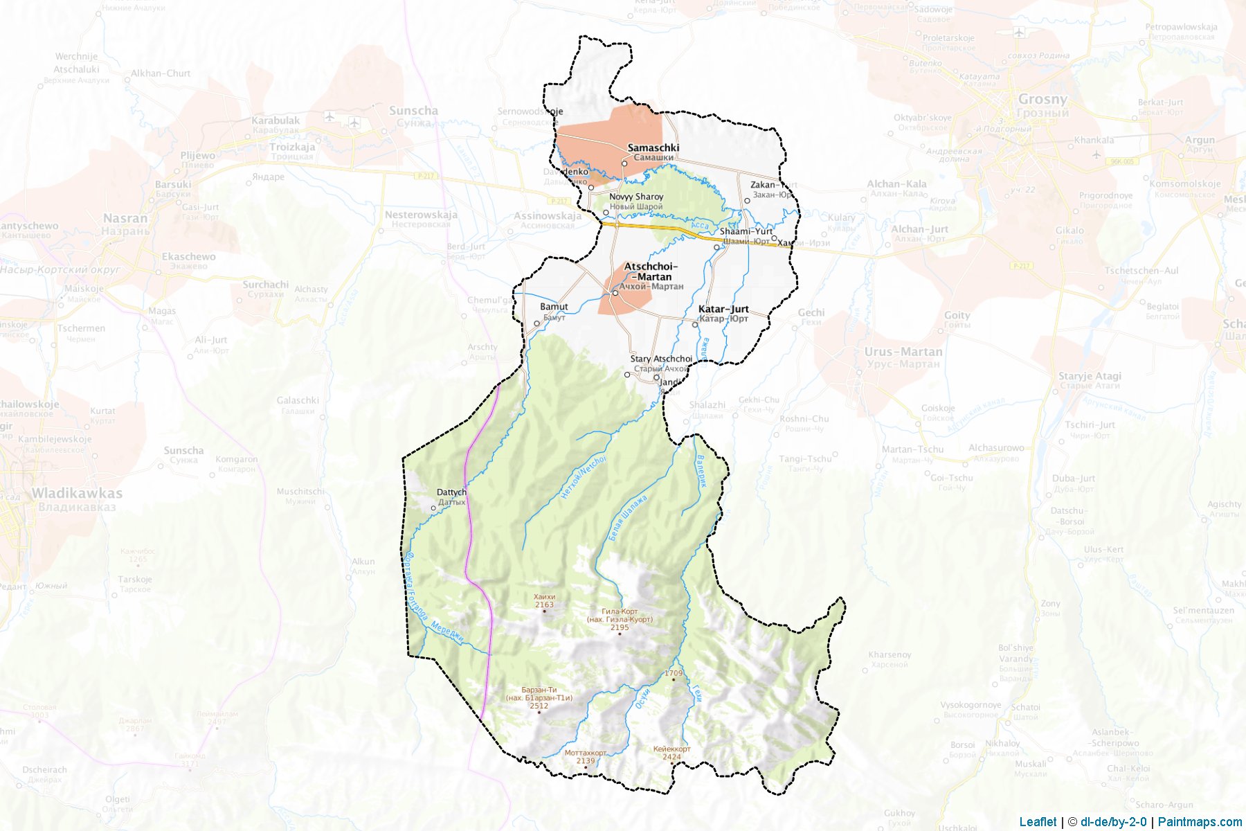 Muestras de recorte de mapas Achkhoj-Martanovskiy (Chechnya)-1