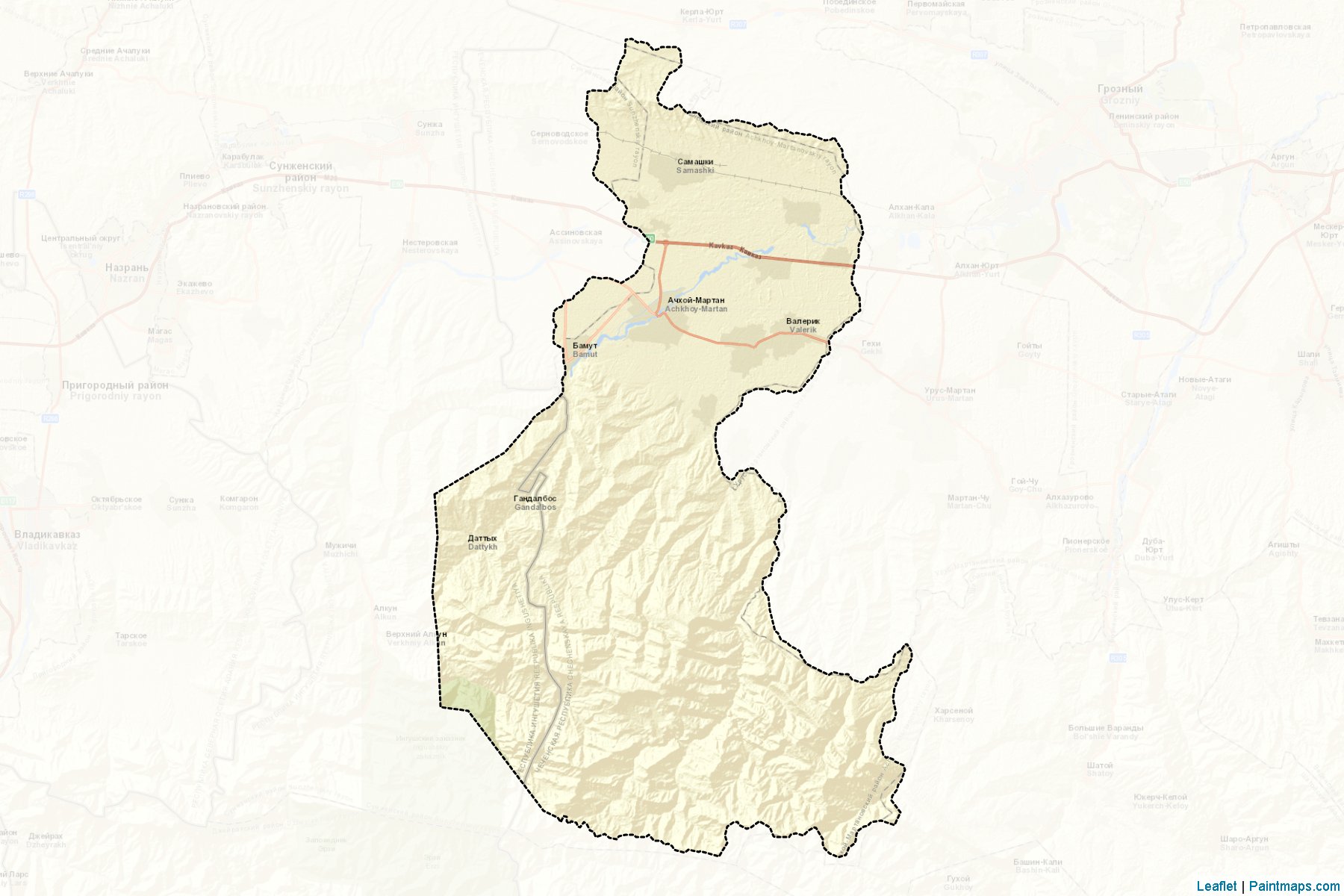 Muestras de recorte de mapas Achkhoj-Martanovskiy (Chechnya)-2