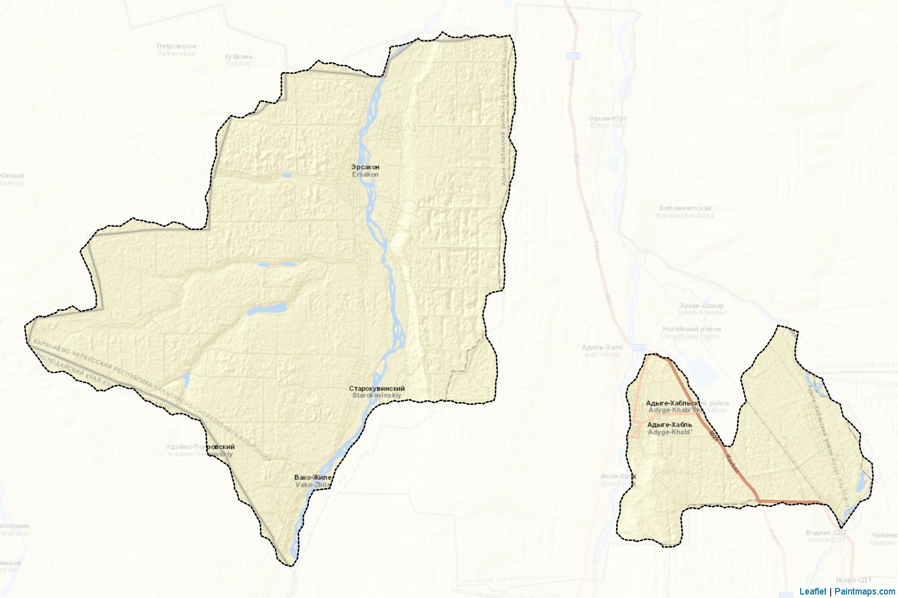 Muestras de recorte de mapas Adyge-Khabl'skiy (Karachay-Cherkess)-2