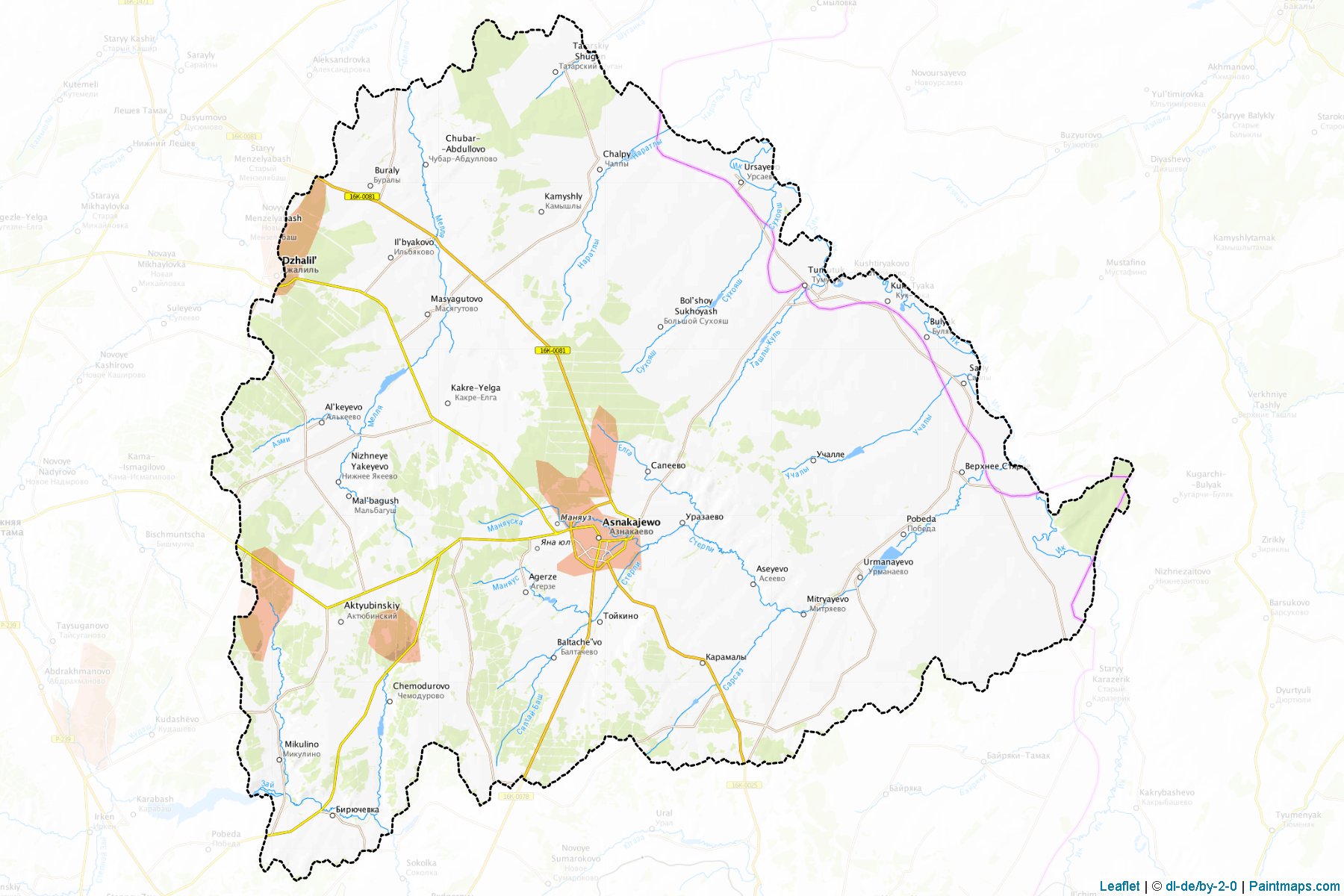 Muestras de recorte de mapas Aznakaevskiy (Tatarstan)-1