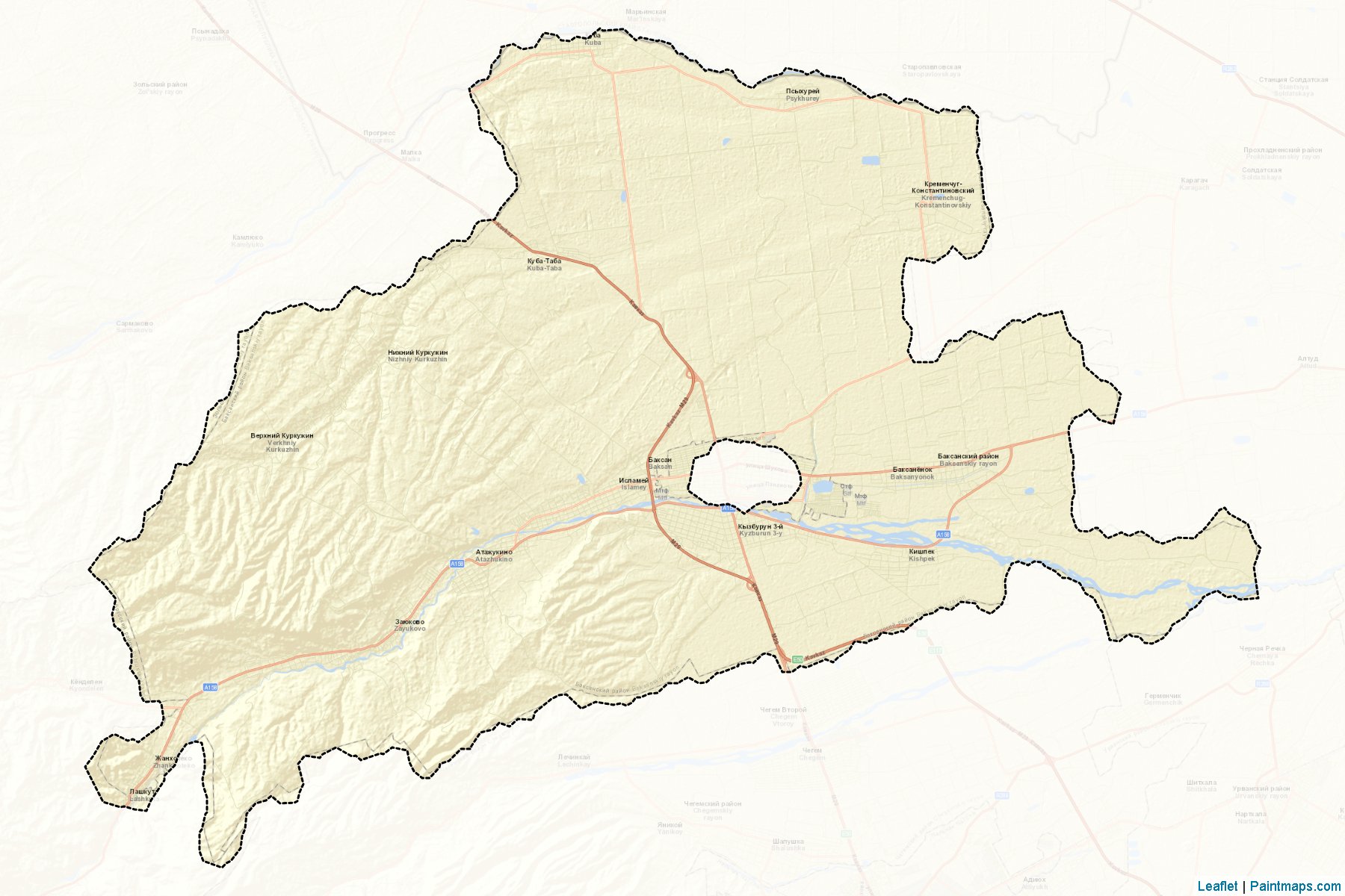 Muestras de recorte de mapas Baksanskiy (Kabardino-Balkar)-2