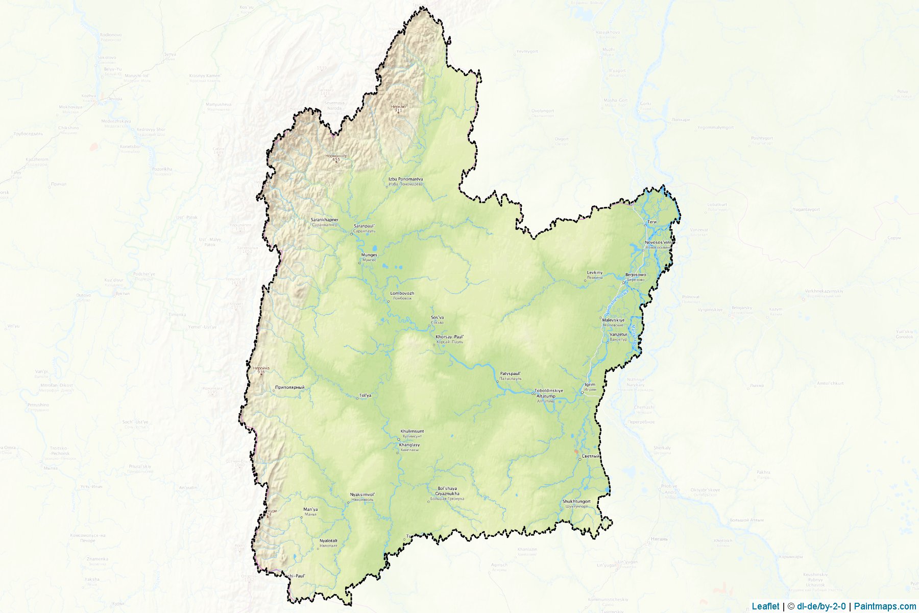 Muestras de recorte de mapas Berjozovskiy (Khanty-Mansi)-1