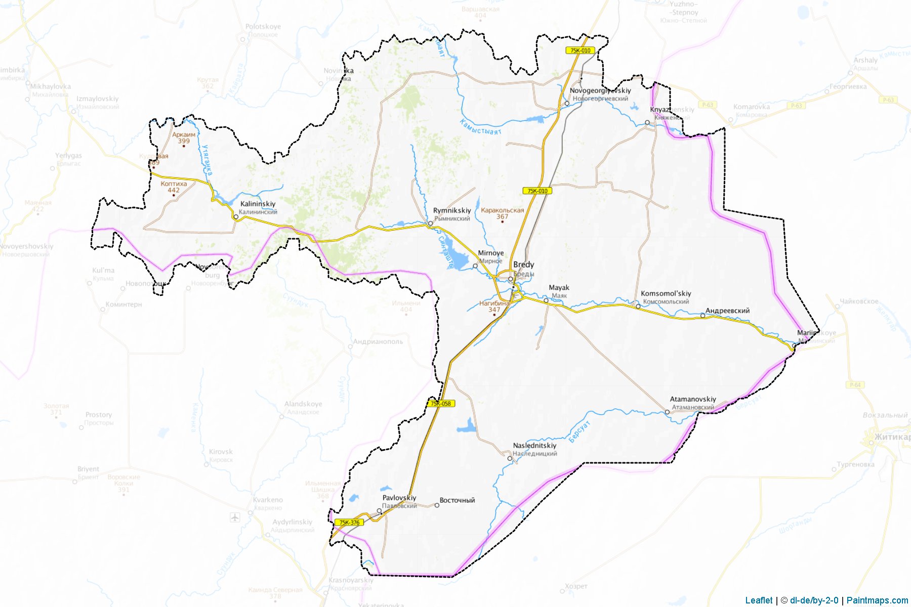 Muestras de recorte de mapas Bredinskiy (Chelyabinsk)-1