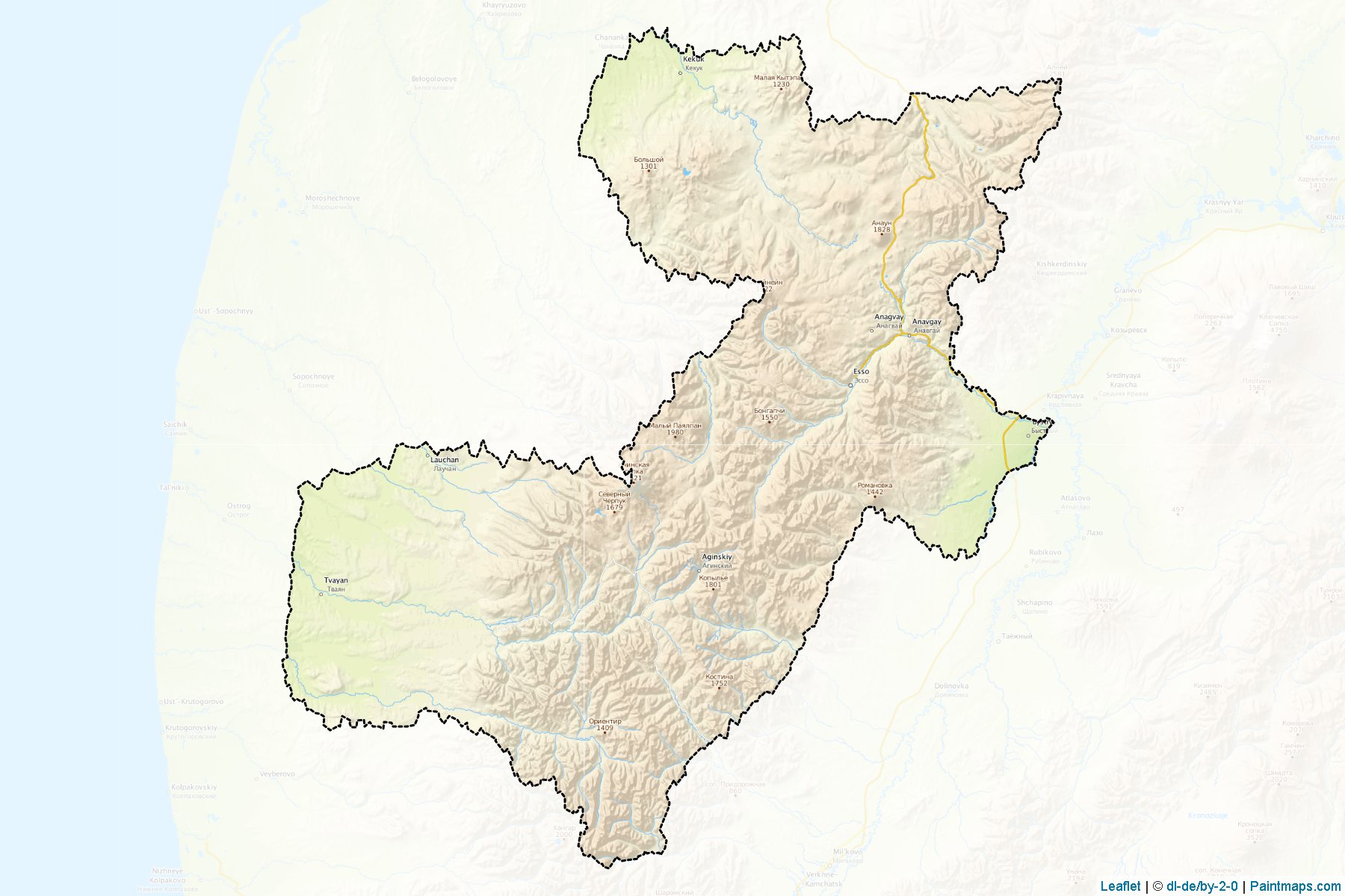 Muestras de recorte de mapas Bystrinskiy (Kamchatka)-1