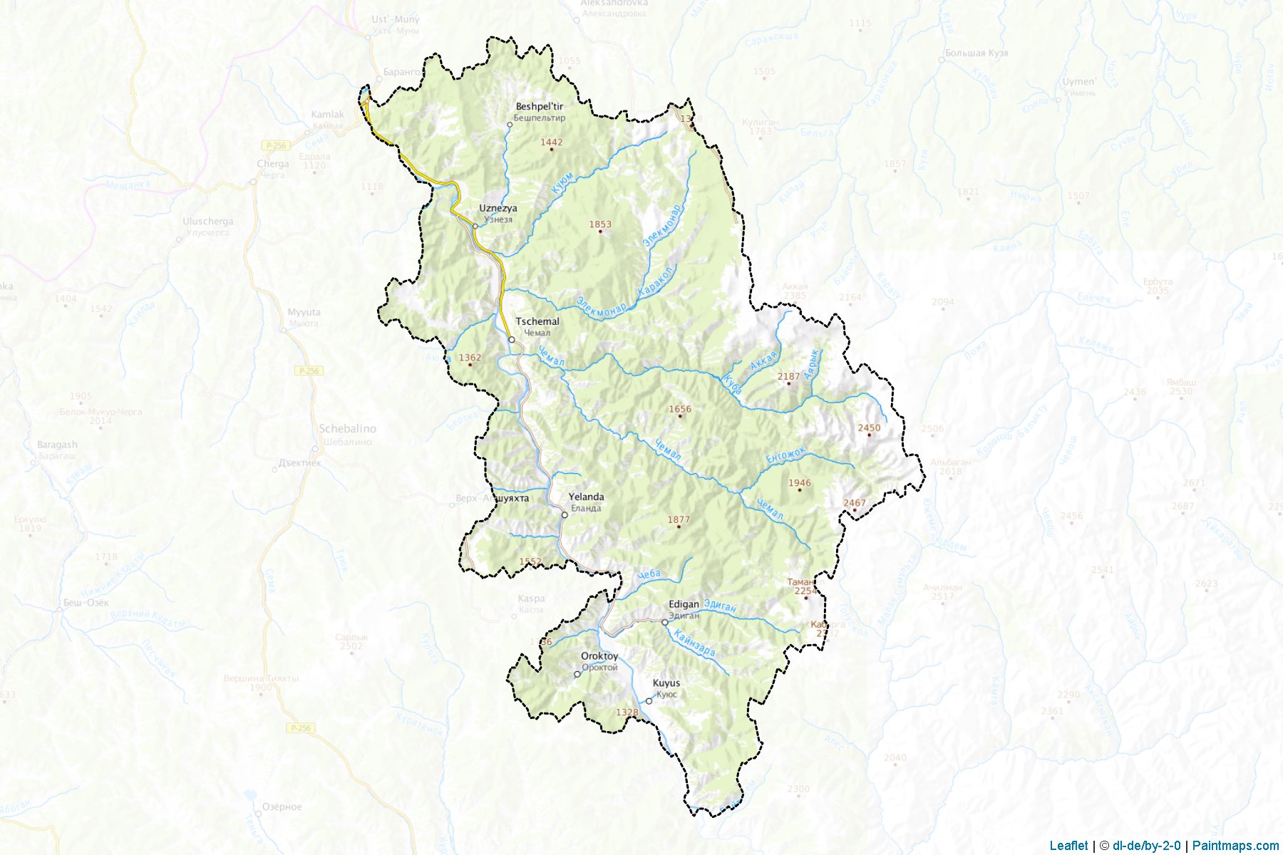 Muestras de recorte de mapas Chemal'skiy (Gorno-Altay)-1