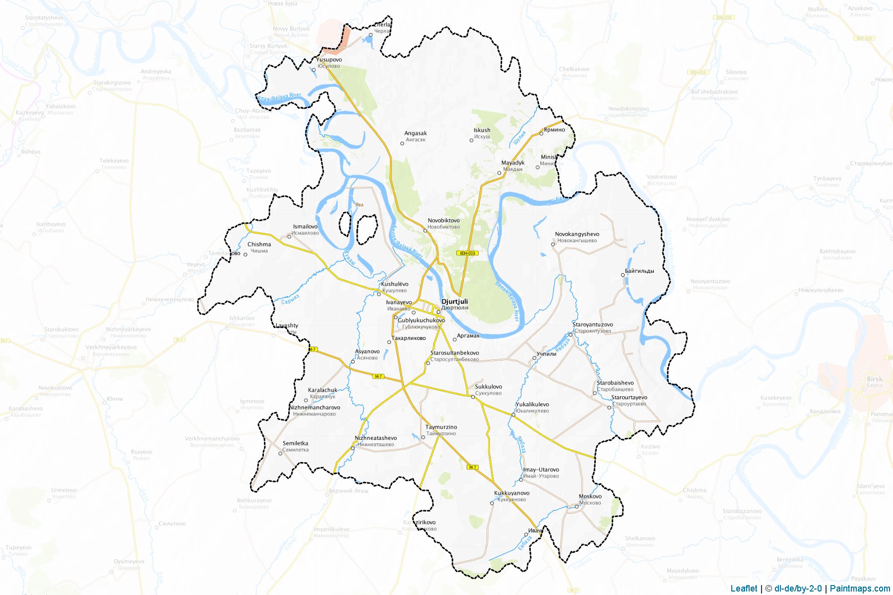 Muestras de recorte de mapas Djurtjulinskiy (Bashkortostan)-1