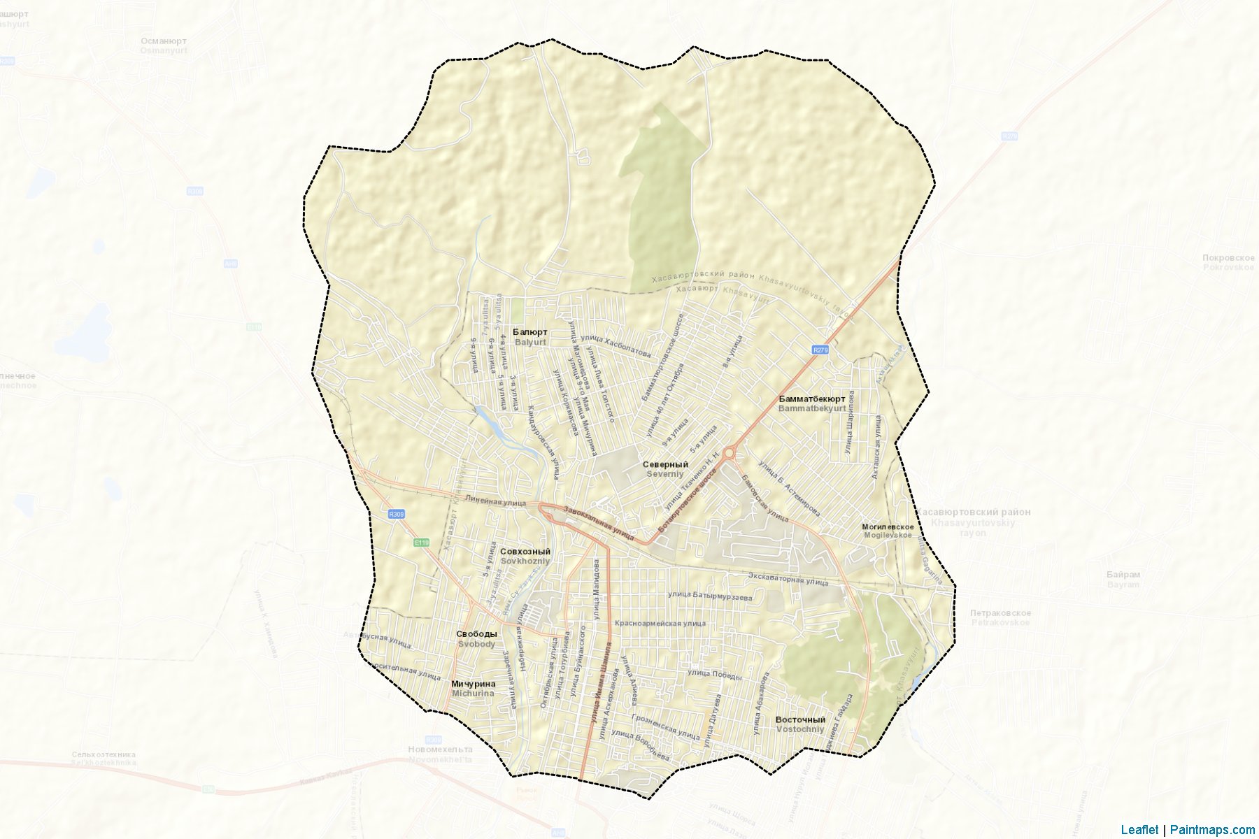 Muestras de recorte de mapas Khasavjurt (Dagestan)-2