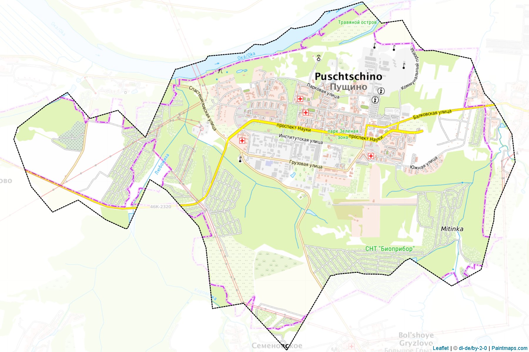 Muestras de recorte de mapas Pushhino (Moscow Oblast)-1