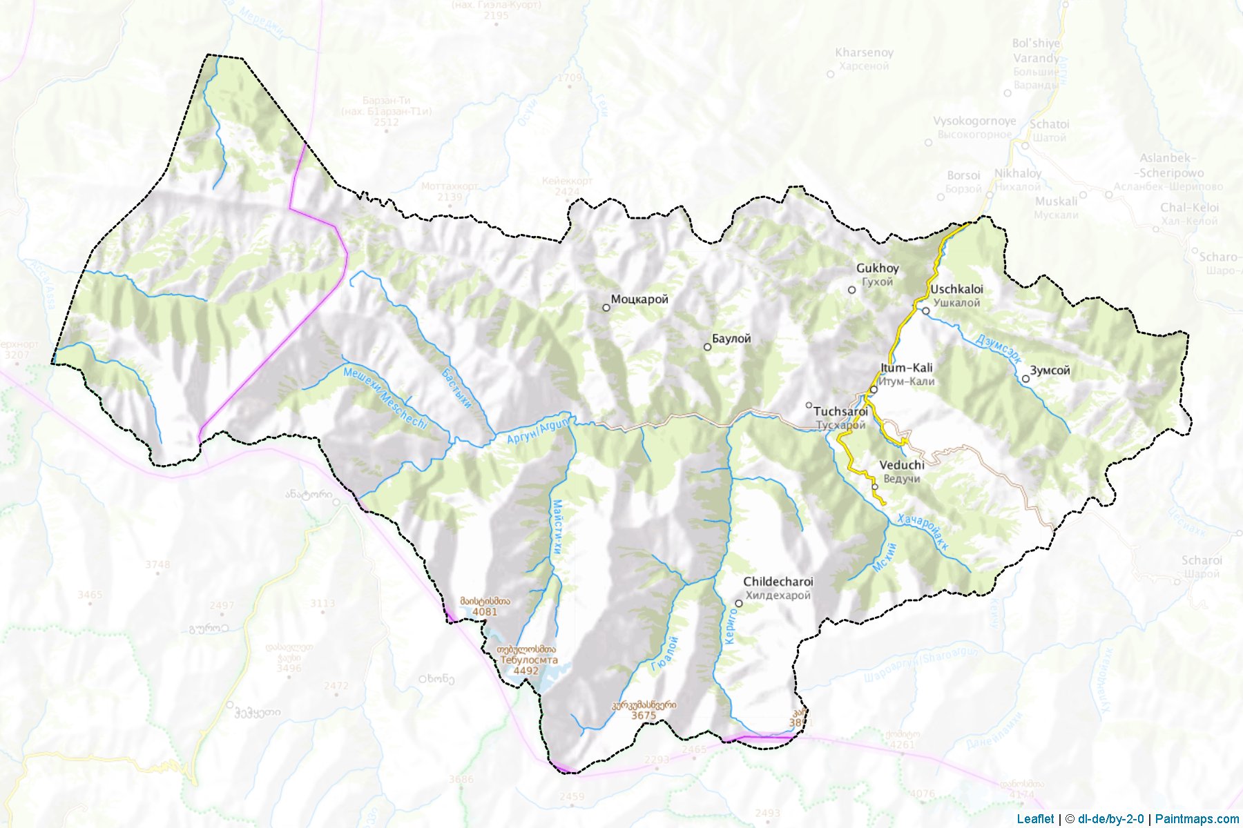 Muestras de recorte de mapas Itum-Kalinskiy (Chechnya)-1