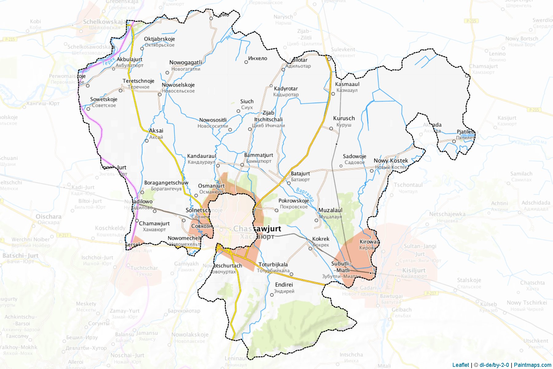 Muestras de recorte de mapas Khasavjurtovskiy (Dagestan)-1