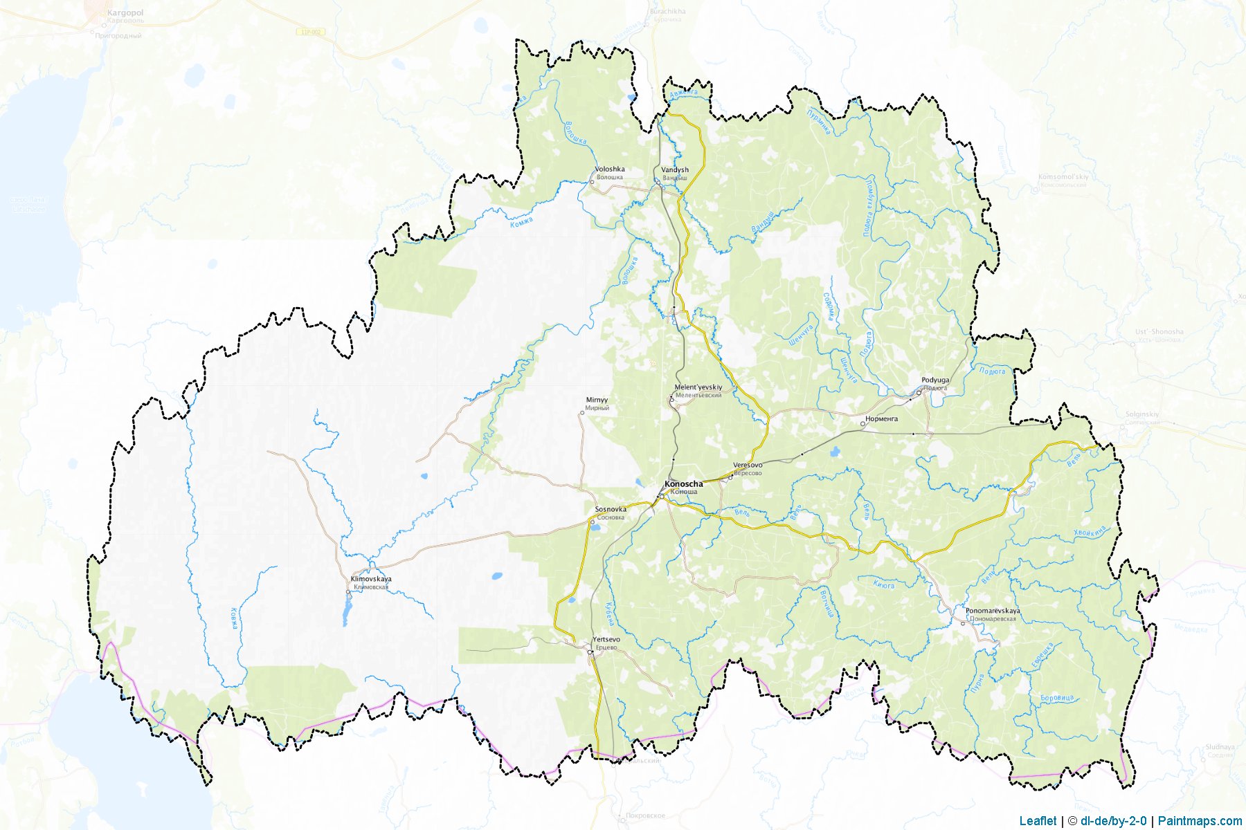 Muestras de recorte de mapas Konoshskiy (Arkhangelsk)-1