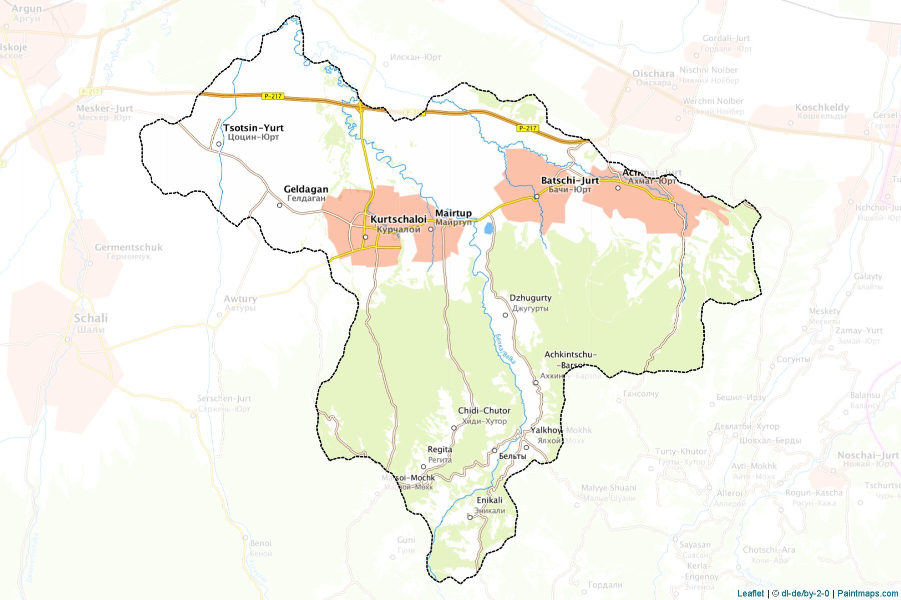 Muestras de recorte de mapas Kurchaloevskiy (Chechnya)-1