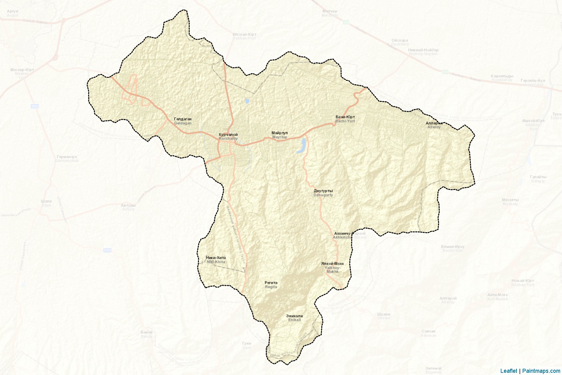 Muestras de recorte de mapas Kurchaloevskiy (Chechnya)-2