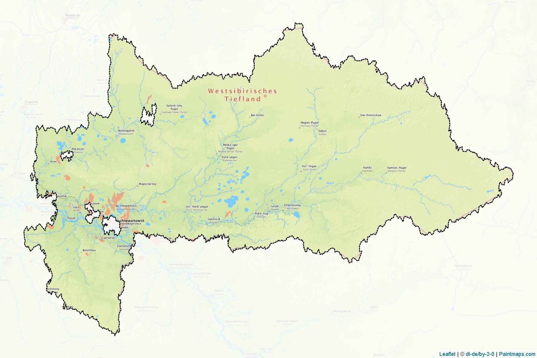 Muestras de recorte de mapas Nizhnevartovskiy (Khanty-Mansi)-1