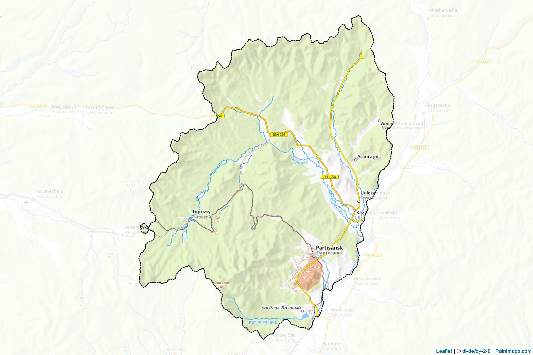 Muestras de recorte de mapas Partizanskiy (Primorsky)-1