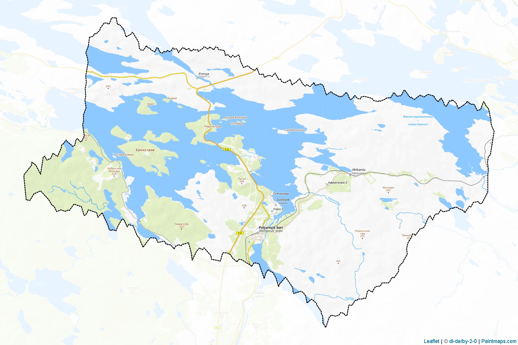 Muestras de recorte de mapas Poljarnozorinskiy (Murmansk)-1