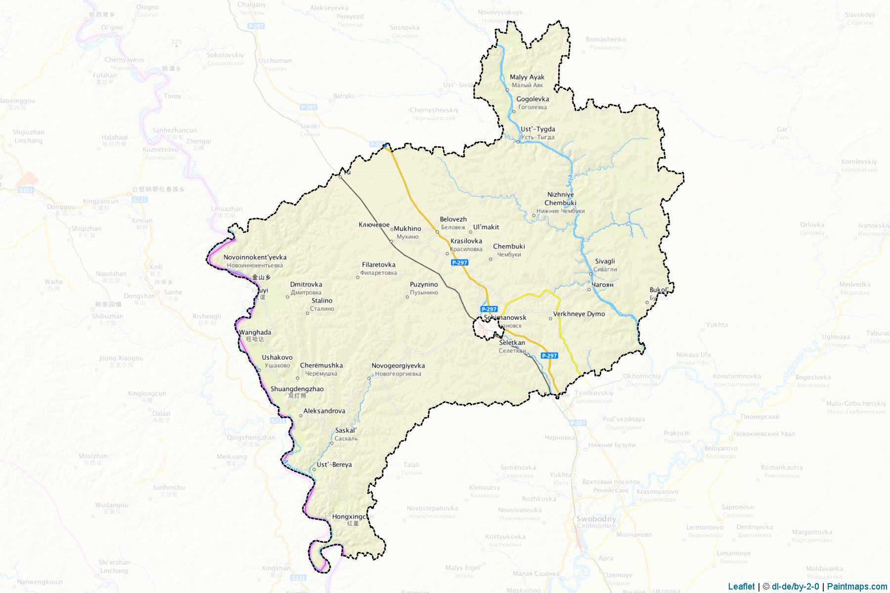 Muestras de recorte de mapas Shimanovskiy (Amur)-1