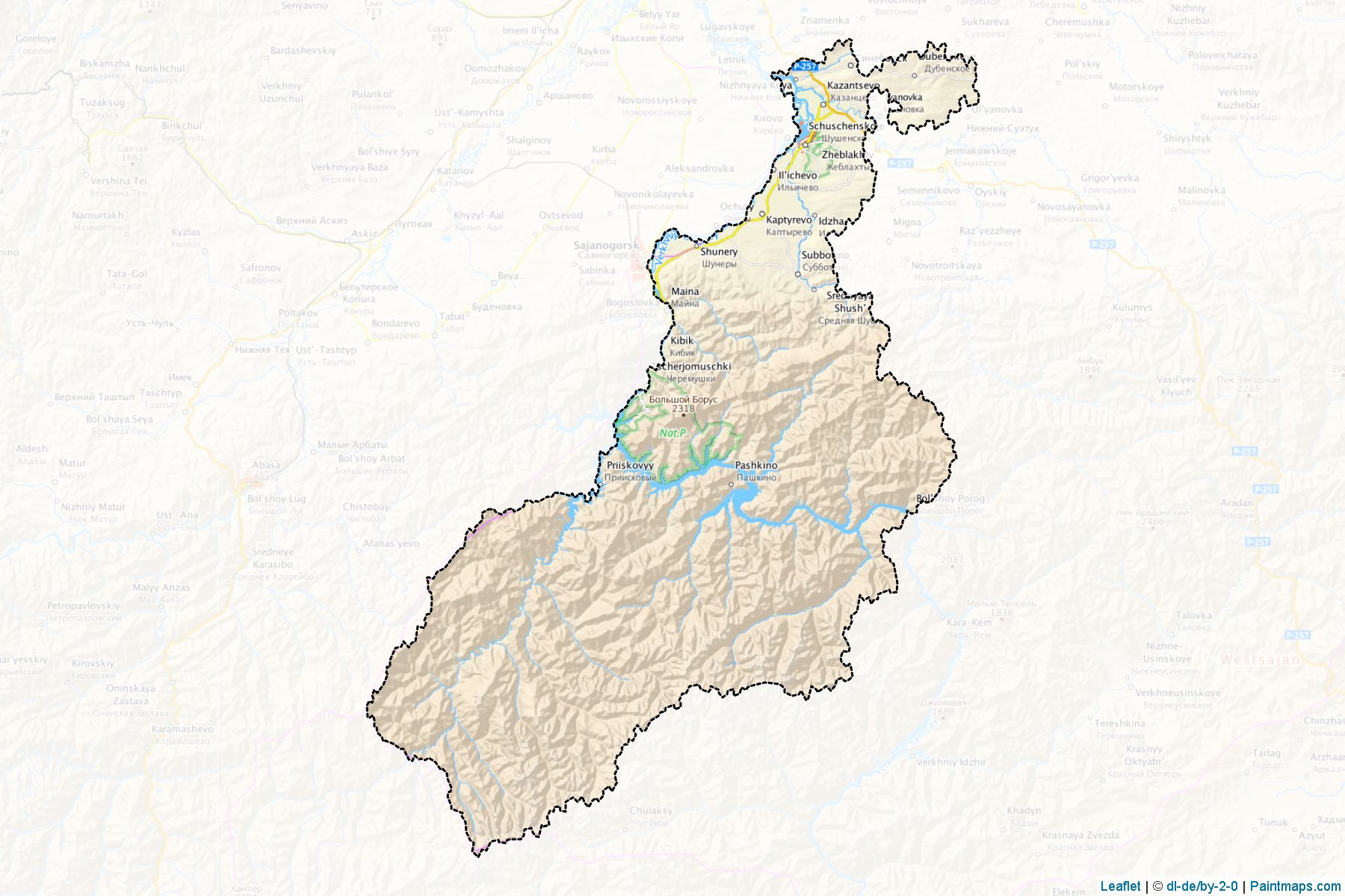 Muestras de recorte de mapas Shushenskiy (Krasnoyarsk)-1