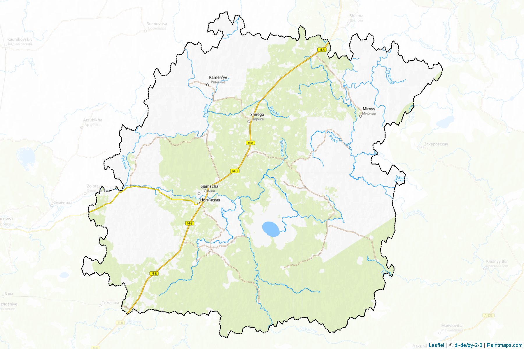 Muestras de recorte de mapas Sjamzhenskiy (Vologda)-1