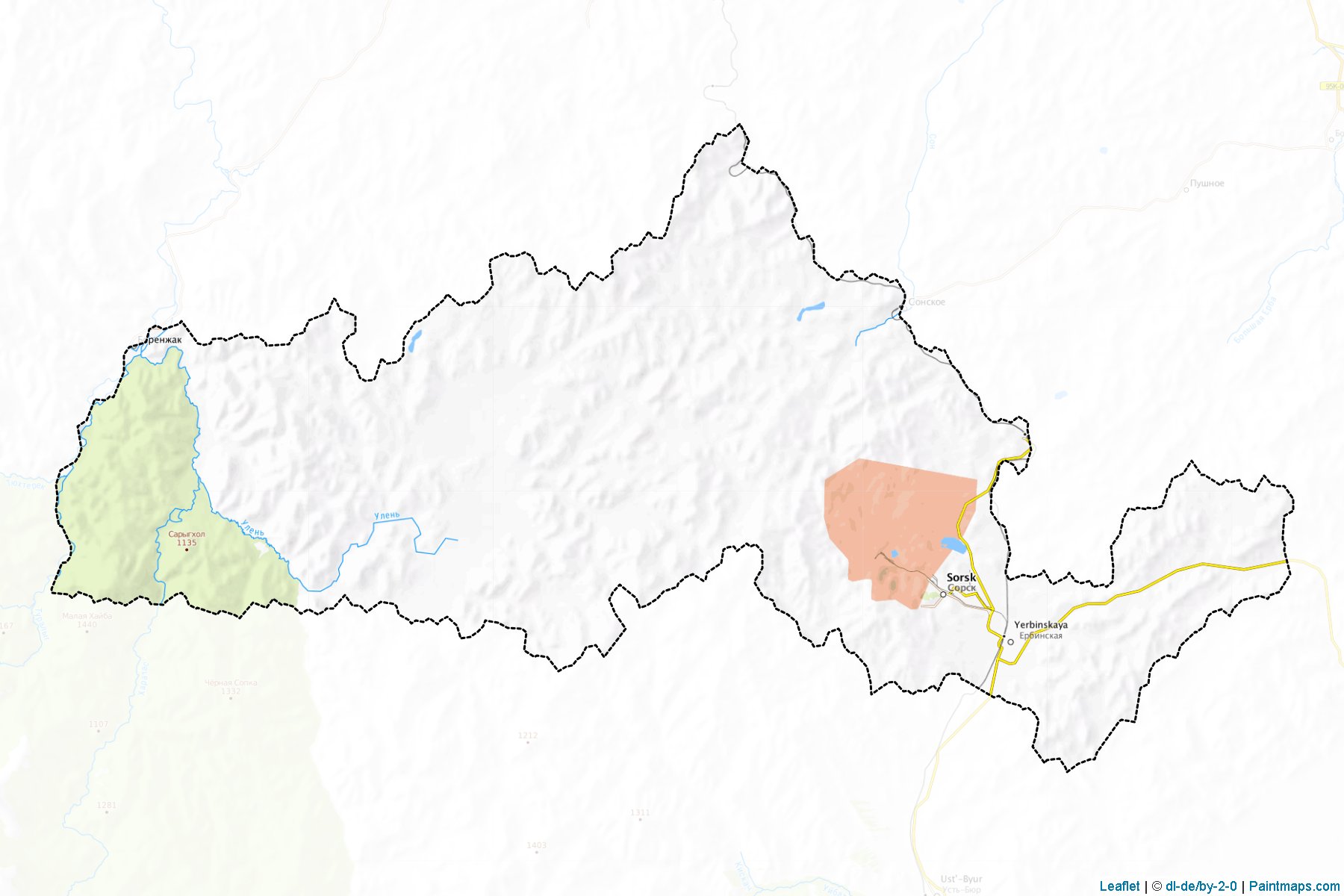 Muestras de recorte de mapas Sorsk (Khakassia)-1