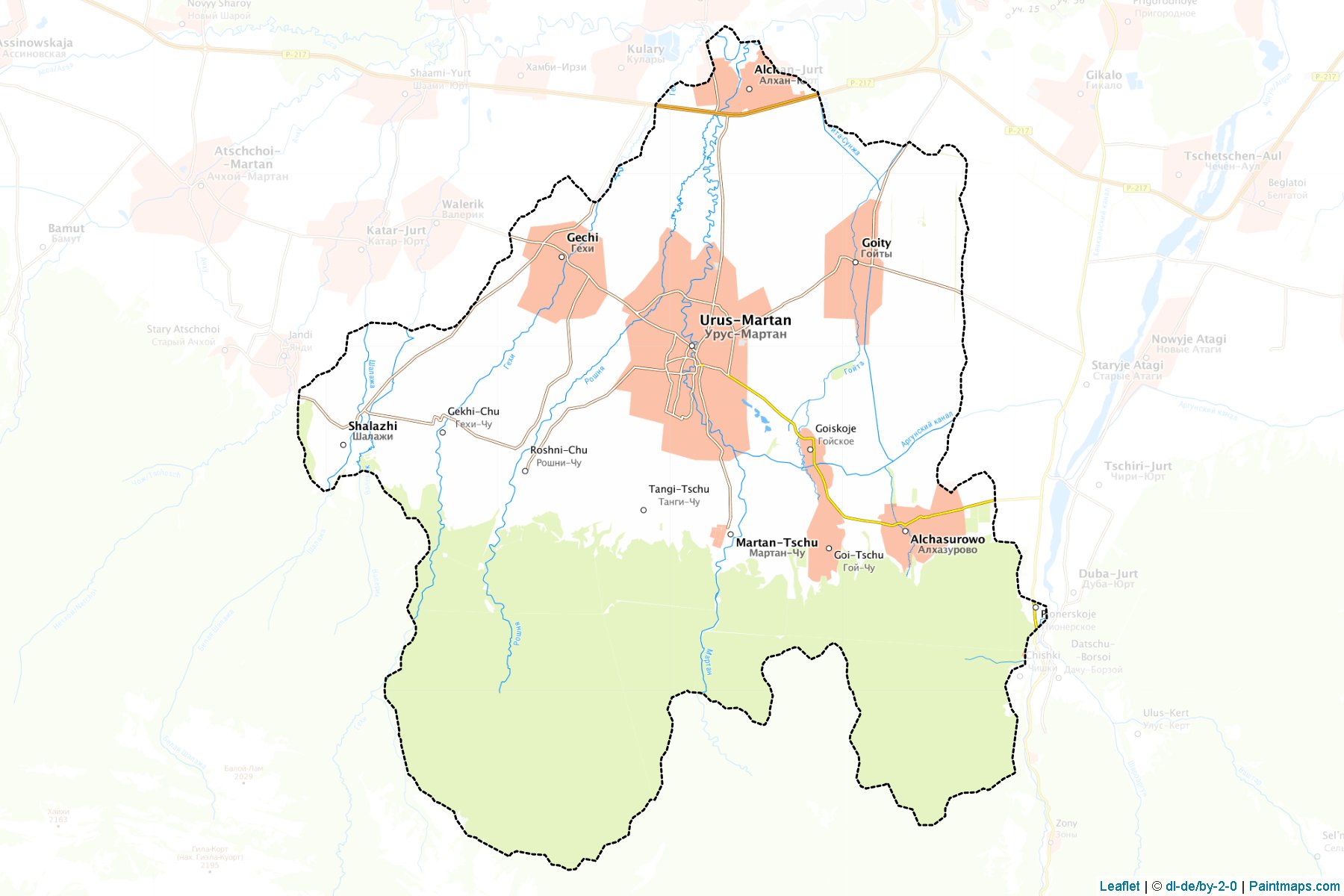 Muestras de recorte de mapas Urus-Martanovskiy (Chechnya)-1