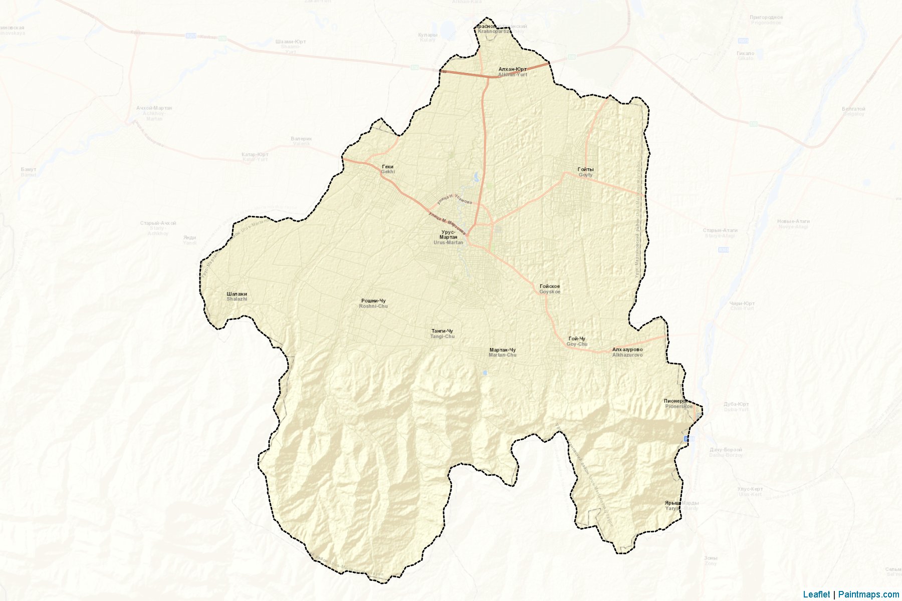 Muestras de recorte de mapas Urus-Martanovskiy (Chechnya)-2