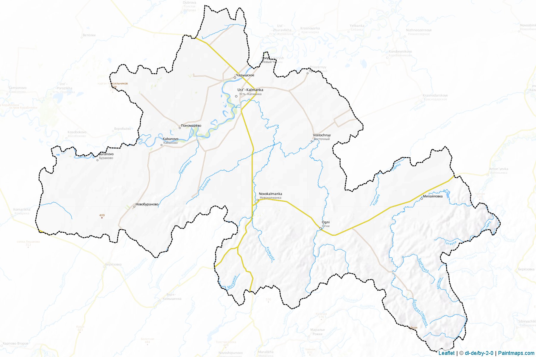 Muestras de recorte de mapas Ust'-Kalmanskiy (Altai)-1